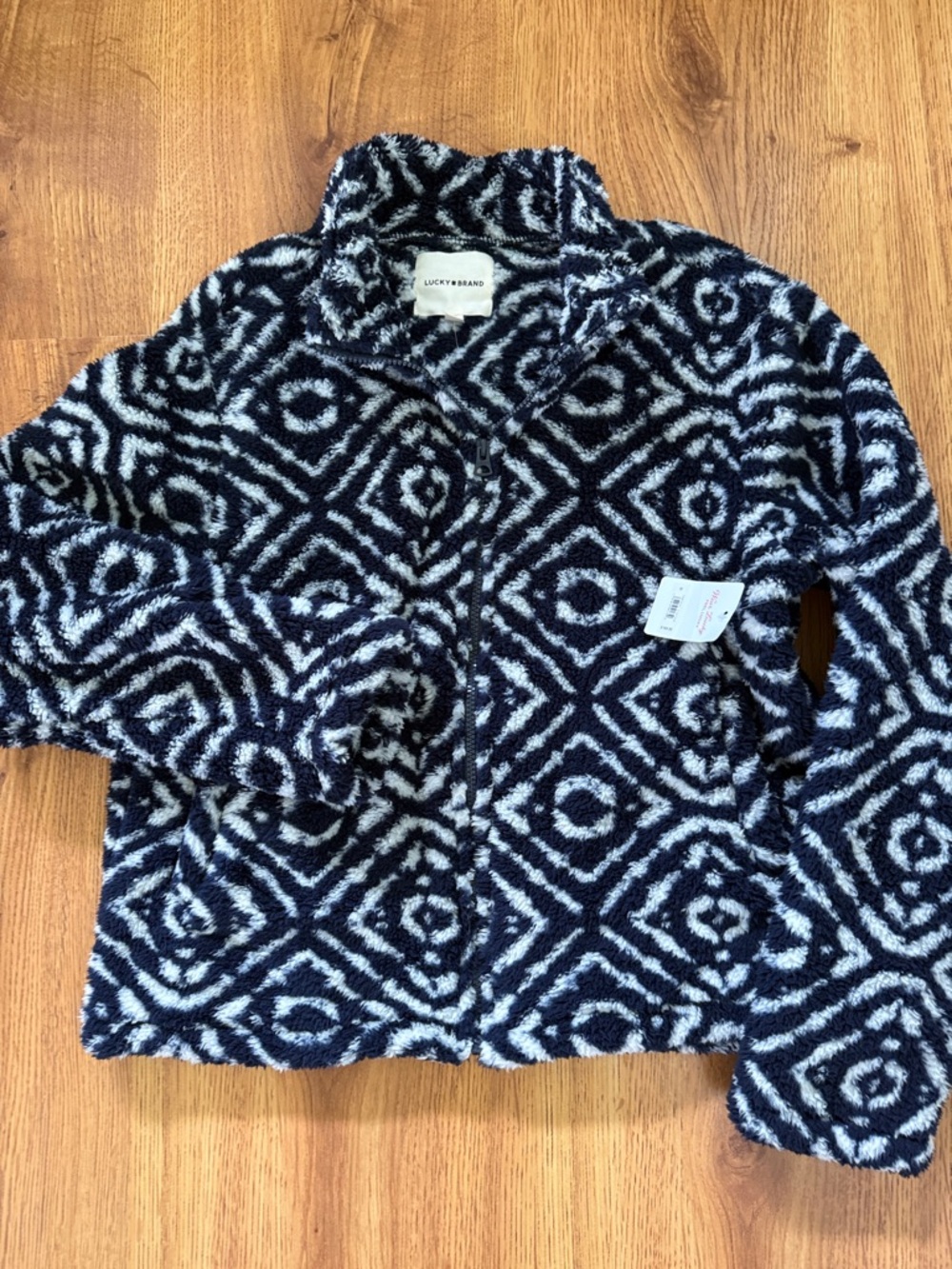 Lucky Brand Black & White Geometric Fleece Zip Jacket